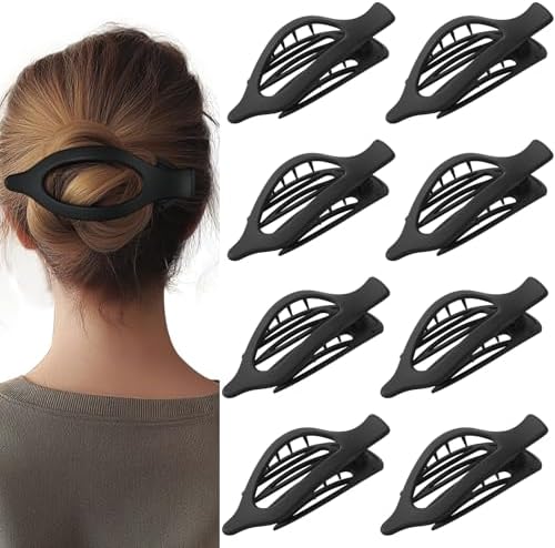 8 Pack Flat Black Hair Clips for Women – Large Matte No-Slip Flat Black Claw Clips for Thick & Thin Hair, Strong Hold French Styling Accessories by CentStar