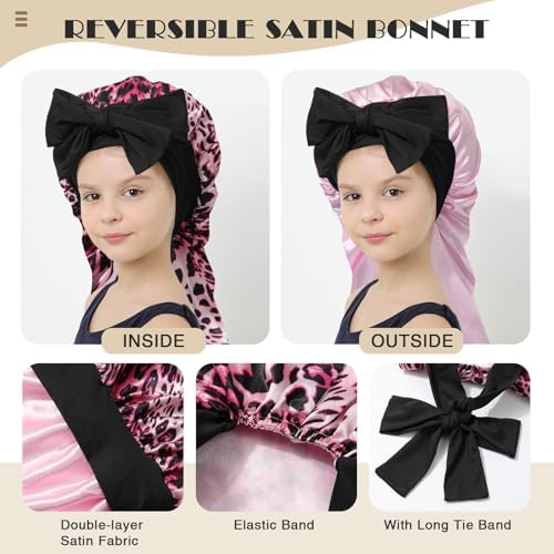 AWAYTR Kids Bonnets for Girls - Satin Long Hair Braid Bonnet for Sleeping - Image 2