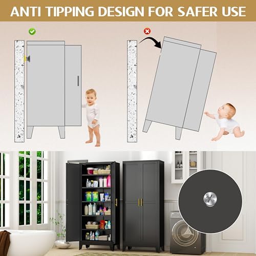 GAIOUS 75.2" Tall Storage Cabinet,Metal Pantry Storage Cabinets with 2 Door - Image 6