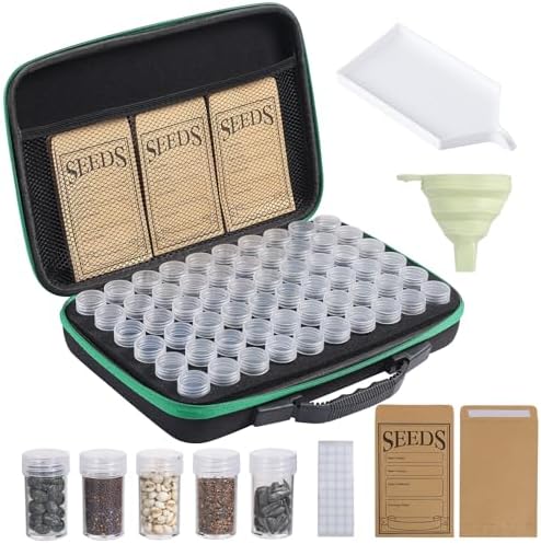 Douorgan Seed Storage Box, Portable Seed Saving Box, Sturdy Seed Organizer Kit Seed Envelopes Funnel Label, Seed Container for Flower Plants Vegetable Seed, M-60 Slots by Douorgan