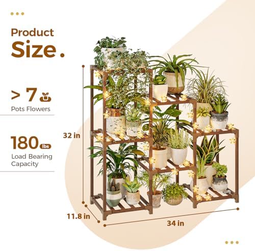 Bamworld Plant Stand Indoor with Flower Fairy Lights Battery Plant Shelf - Image 5