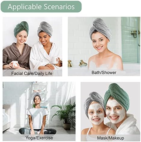 Microfiber Hair Drying Towel: 2 Pcs Waffle Long Hair Turban Wraps (Gray) - Image 4