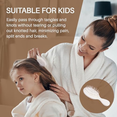 RHOS Mini Hair Brush for Women,Men and Kids-Travel Size Hair Brush for Purse,Pocket,backpack-Small Cushion Paddle Brush with Soft Bristles-Mini Detangler Brush for All Hair Types(1 Pack-Beige) - Image 5