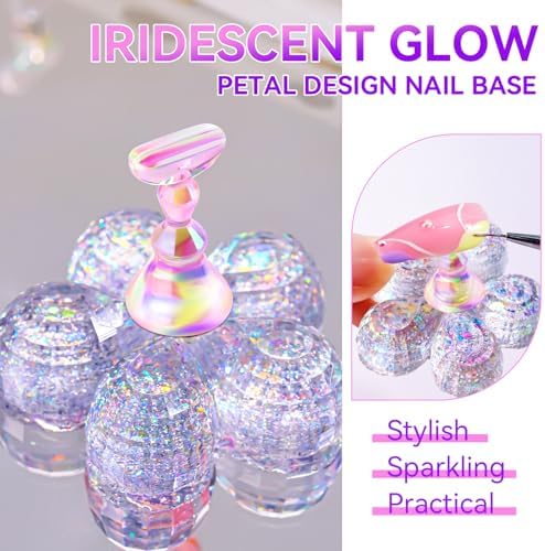 Makartt Press on Nails Stand: Clear and Pink Nail Holder for Painting Nails, Stands for Art Display Practice, Magnetic Clear Glitter Flower Fake Holders with Reusable Adhesive Putty for Home Salon DIY - Image 3