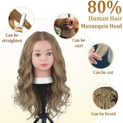 Opini 28" Mannequin Head Human Hair 80% with Tripod Stand for Hairdressier - Image 5