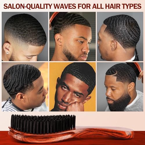 Handle Brushes for 360 Waves - Hard Wave Hair Brushes Wave Styler Great for Wolfing Wave Styler Brush Great for Black Hair - Boar & Nylon Bristle Curve Wave Brush for Barbers & Daily Use (Red) - Image 7