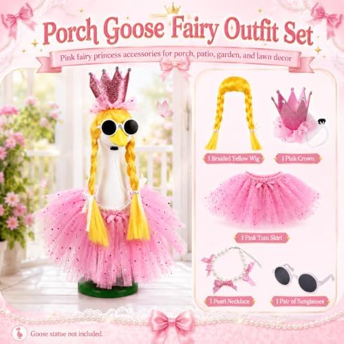 Pink Fairy Porch Goose Outfit Set with Braided Yellow Wigs, 4-Piece - Image 2
