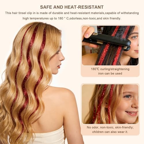 Leuceiy Hair Tinsel Clip in,Hair Accessories Tinsel Hair Extensions for Girls Pack of 6 Pcs 20 Inch,Fairy Hair Tinsel Kit,Heat Resistant New Years Festival Party - Image 5