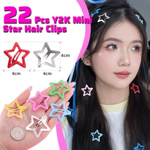 22PCS Colorful & Silver Star Hair Clips,1.57 Inch Y2K Star Hair Accessories - Image 2