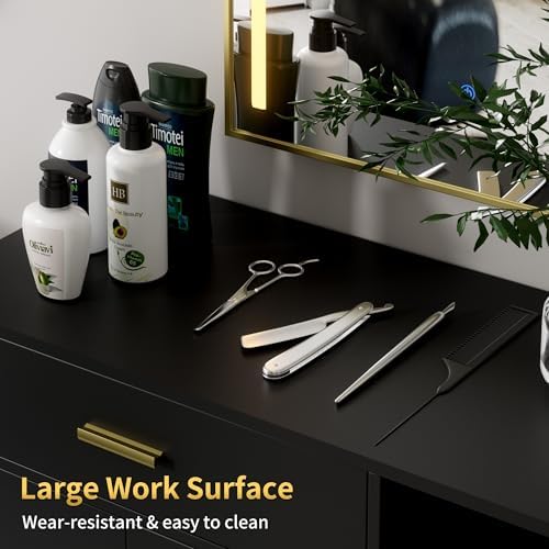 Salon Station with LED Mirror for Hair Styling, Black - Image 5