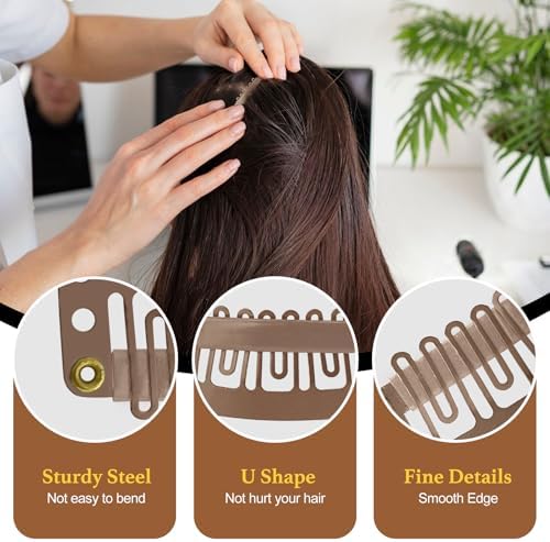 MUIIGOOD 25Pcs 32mm Hairpieces Snap Clips U Shape Wig Clips for Hair Extensions Making Wig Accessories Set Tools (Light Brown) - Image 3
