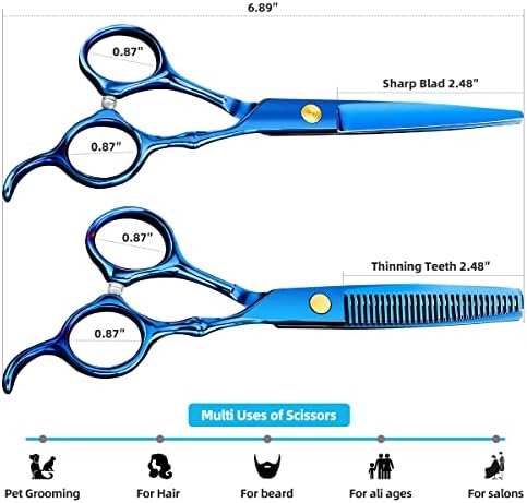 6.89 inch Hair Cutting Scissors Set With Thinning Knife - Blue - Image 7