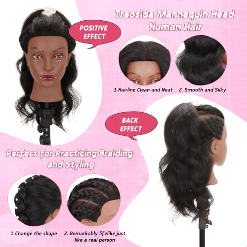Mannequin Head 100% Human Hair Black 18" for Cosmetology & Hairdressers - Image 2