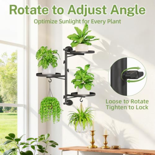 Wall Plant Holder Set of 2, Rotating Window Shelf, 3-Tier Black - Image 2