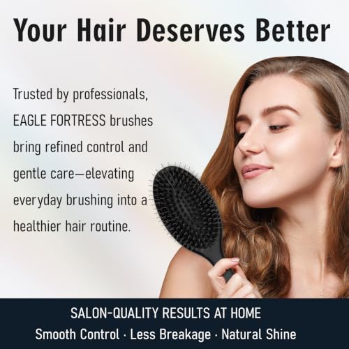EAGLE FORTRESS Boar Bristle Hair Brush for Fine Hair & Extensions, Black - Image 6