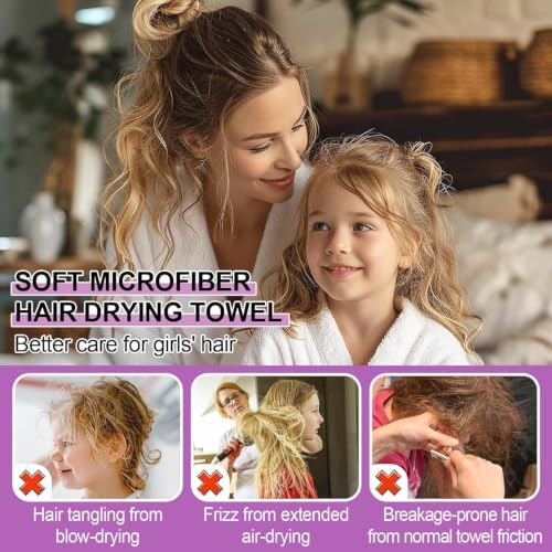 Microfiber Hair Towel Wrap for Kids Girls, Ultra Absorbent, 2 Pack - Image 3