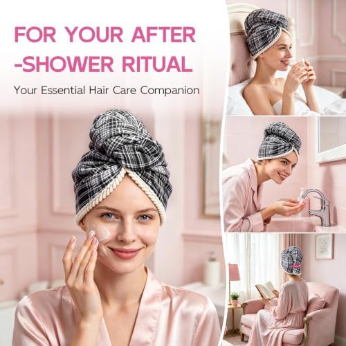 Years calm XL Microfiber Hair Towel Wrap for Women，Gray Stripes - Image 3