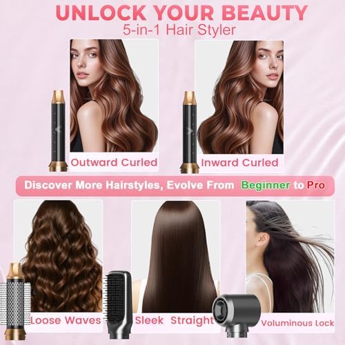 5-in-1 Hot Air Styler, Hair Dryer Brush with Auto-Wrap Curlers - Image 2