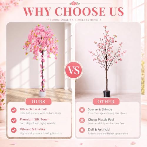 6FT Artificial Cherry Blossom Tree, Faux Sakura Tree for Indoor - Image 6