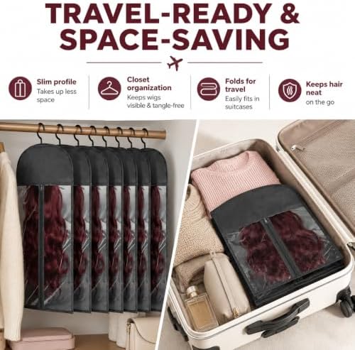 16 Pack Hair Extension Holder with Hanger - Dust-Proof Wig Storage Bag for Human Hair & Synthetic Hairpieces - Protective Travel Case for Styling & Organizing, Fits up to 23 Inches - Image 6