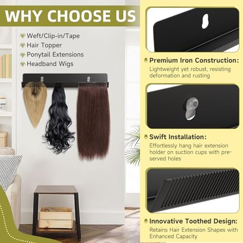 Hair Extension Hanger - Black Holder for Styling, Washing, Drying, Braiding, Display Rack for Clip-in, Wefts, Tape, Bundles, Hair Topper, Organizer/Storage - Image 4