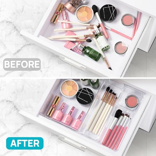 Vtopmart 25 PCS Clear Plastic Drawer Organizers Set, 4-Size Versatile Bathroom and Vanity Drawer Organizer Trays, Storage Bins for Makeup, Bedroom, Kitchen Gadgets Utensils and Office - Image 2