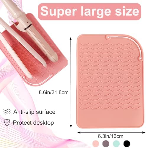 Flat Iron Heat Resistant Silicone Mat for Curling Iron, Hair Straightener Heat Pad, Curling Iron Sleeve, Travel Case Heat Resistant and Other Hair Styling Tools, for Counter, 9 x 6.5 in, Pink - Image 5