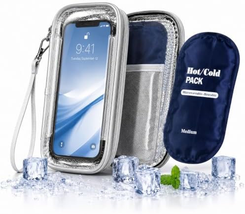 Thermal Phone Bag for Sauna,HOTWORX & Hot Weather – Heat-Resistant Phone Cooling Pouch with Reusable Hot/Cold Gel Pack for iPhone Pro Max & Large Phones Silver by Noraling