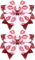 Glitter Valentines Hair Bows 2pcs 3.5" Red Lip Ribbon Dressy Bow Alligator Clips for Toddler Teen Girls Women Valentine Wedding Party outfit Decor Accessory Birthday Favor Gift by KCHIES-AccessoryCollection