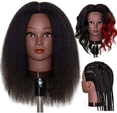 Mannequin Head With Human Hair,16",Braiding Styling Doll Head,Beauty School Manikin Head,Curling Dyeing Hairdresser Practice Training Head by MILLYSHINE