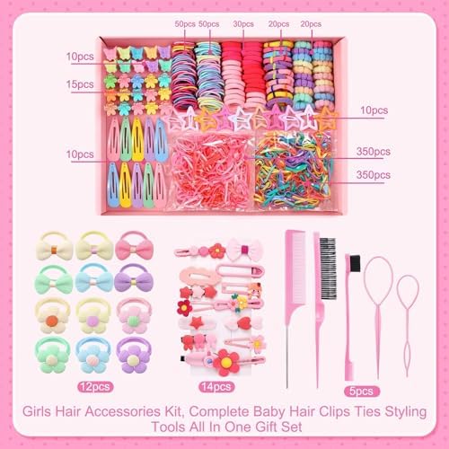 946 Pcs Hair Accessories for Girls, Colorful Hair Rubber Bands Elastic Hair Ties with Cute Hair Clips Hair Styling Tools - Image 2
