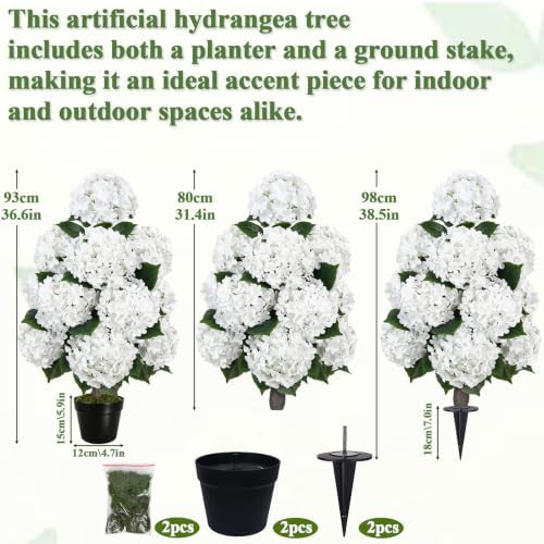 2 Pcs 38" Artificial Hydrangea Tree for Outdoor， with Pot & Spike - Image 2