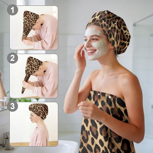 Absorbent Bath Towel Wrap Set (32 X 60 in), Leopard Print Towel Wrap - Image 6