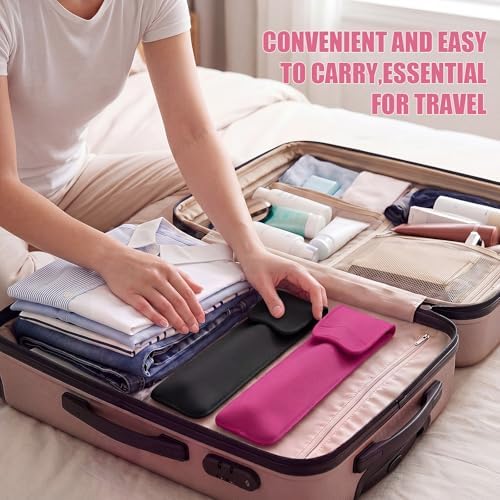 Shappy 2 Pieces Curling Iron Travel Bag Hair Tools Organizer Bag Heat-resistant Storage Pouch Case for Flat Irons Styling Tools Straightener(Black, Rose Red) - Image 6