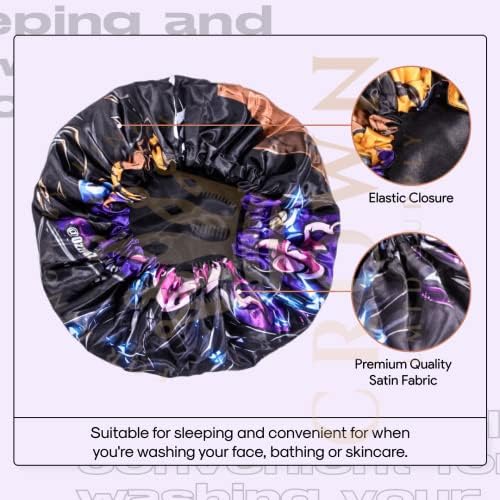 Anime Bonnet with Elastic Soft Band Adjustable Women and Men Silky Bonnets for Sleeping Comfortable Satin Fabric, Dark Huey - Image 3