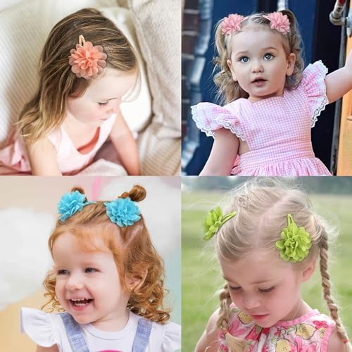 DED 24PCS 2.7" Chiffon Flower Hair Bows Clips for Girls Infants Toddlers - Image 6