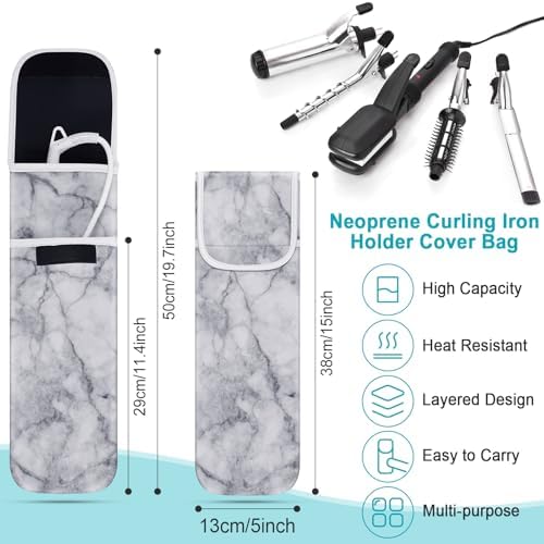 Shappy 2 Pcs Heat Resistant Curling Iron Flat Iron Travel Case,Marble - Image 2