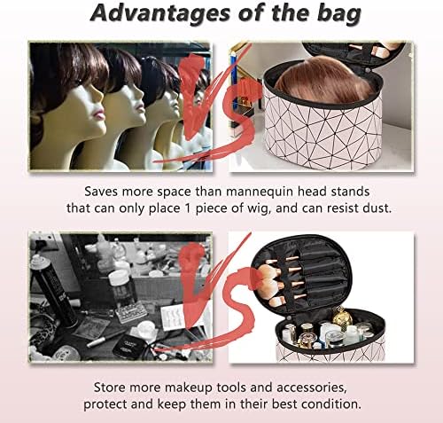 Portable Wig Storage Box - Hair Extension Accessories Carrying Travel Case Makeup Tool Organizer to Store Hairpieces, Decorations, PINK - Image 6