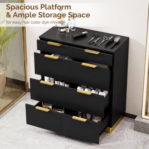 OmySalon Salon Station for Hair Stylist, Free‑Standing Barber Cabinet with 8 Drawers, Large Capacity Beauty Salon Hair Furniture for Barbershop Spa, Black Gold - Image 4