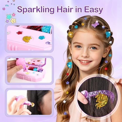 Hair Gem Stamper Kit – Hair Jewelry & Bling Craft Toys for Girls – Sparkling Hair Accessories with Glitter Sequins – DIY Hair Arts Crafts – Birthday Gifts for 5 6 7 8 9 10 11 12 Year Old - Image 5