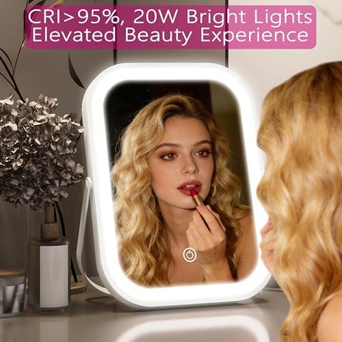 PRIMETEK Travel Makeup Mirror with Lights, Portable Small Beauty LED Vanity Mirror with Lights, 1200mAh Battery, Dimmable Touch Screen, Tabletop Folding Compact Mirror,Women Gift - Image 5