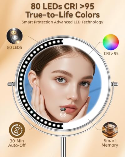 9" Lighted Makeup Mirror with Light,30X Magnifying Height Adjustable Mirror - Image 6