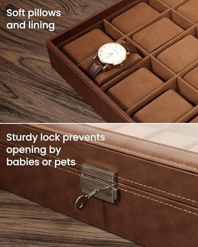 Uten Watch Box 24 Slot, PU Leather Watch Display Case with Lock - Image 6