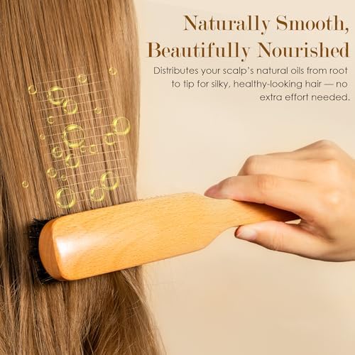 STYLEMATE Boar Bristle Slick Back Hair Brush, Large/Medium Soft Bristles Hair Brush for Thin & Fine Hair, Smoothing Hairbrush for Polishing, Deepening & Styling for Women Men - Image 2