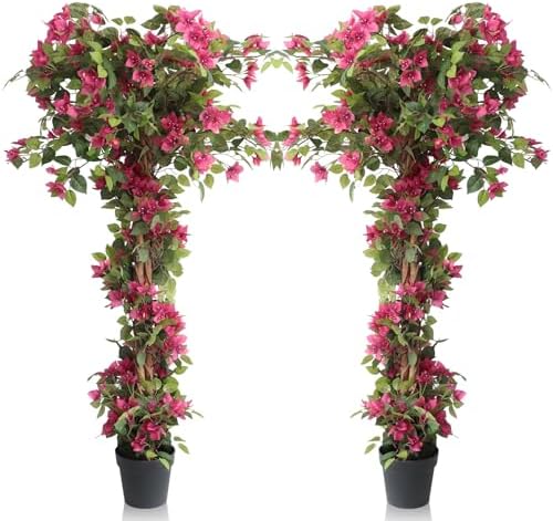 5 Feet Artificial Bougainvillea Flowers Trees, Faux Blooming Tree with Black Plastic Pot, Fake Bougainvillea Plants Potted for Decor Indoor or Outdoor Home Office, 2 PCS (63 inch) by Damomo