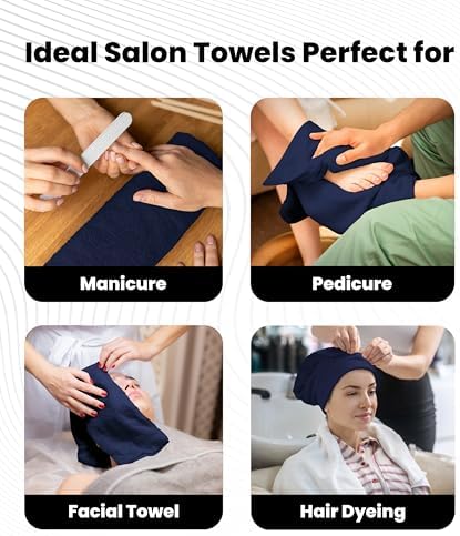 Avalon Towels Salon Towel - Navy Blue Hand Towels Bulk Pack of 48-100% Cotton Absorbent Spa, Facial & Gym Towel for Working Out - 16x27 Inches (Not Bleach Proof) - Image 6