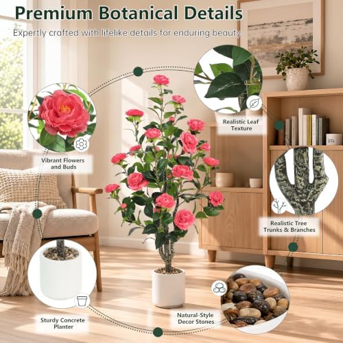 UPBUD Artificial Camellia Tree 2 Pack, 43.3" Tall Fake Camellia Plant - Image 4