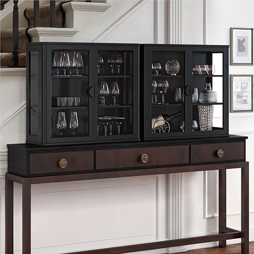 FIMELLO 28’’W Wall Cabinet with Tempered Glass Doors, Bathroom Cabinet Wall Mount, Kitchen Wall Cabinet, Floating Cabinet for Bathroom, Wall Mount Salon Station for Barber, Beauty, Black - Image 5
