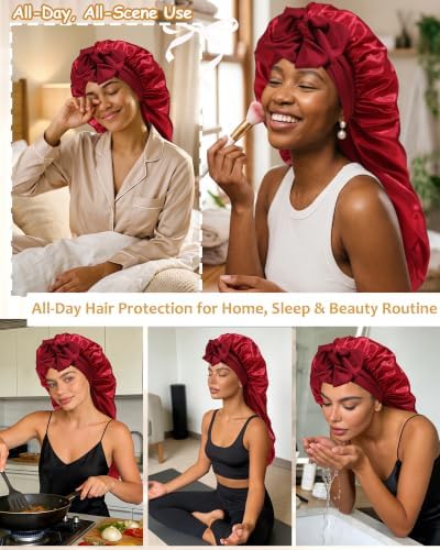 AWAYTR Long Satin Bonnet for Braids - Double Layer Hair Bonnet for Sleeping - Image 5