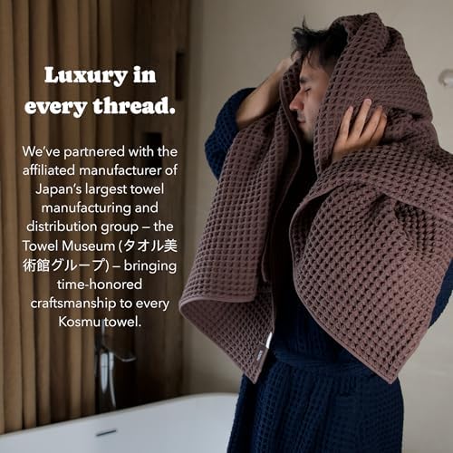 Luxury Organic Japanese Cotton Waffle Bath Towel | Thick, Absorbent, Quick Dry Bathroom Towels for Shower, Sauna, Onsen| Hotel & Spa Quality, Gift-Ready (Dark Cocoa, Complete Set (4-Piece)) - Image 5